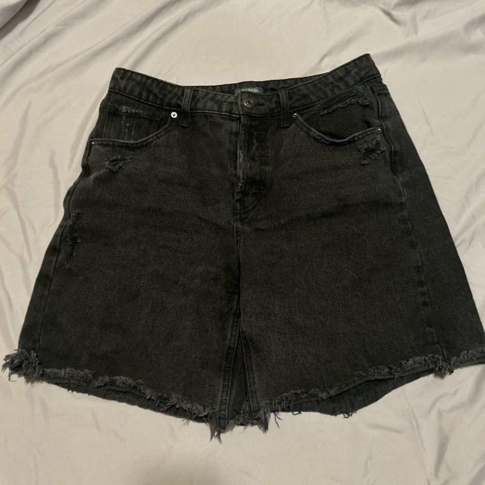 Black denim cutoff bermuda shorts